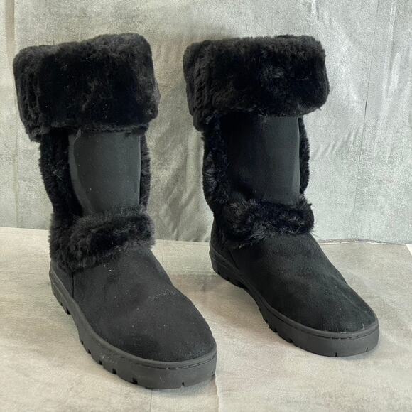 STYLE & CO Women's Black Faux-Fur Witty Cold-Weather Slip-On Ankle Boots SZ 9 - Picture 3 of 9